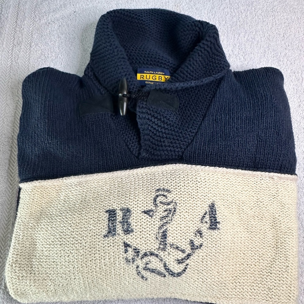 Rugby Ralph Lauren Navy and Cream shawl Sweater